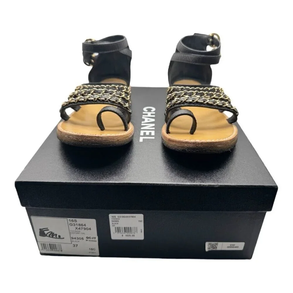 Chanel Sandals SS2016 Karl Lagerfeld  Black Chain Strap EU 37C